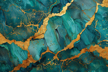 Naklejka premium Turquoise and Gold Abstract Art Forming Intriguing Patterns 