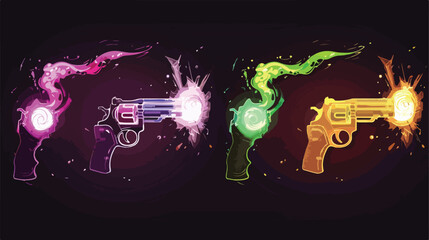 Set of four of laser gun shots isolated on black background