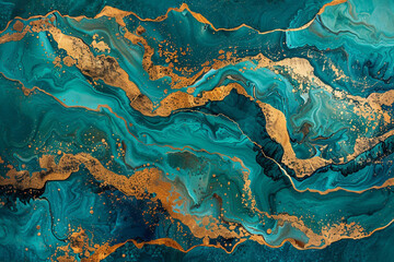 Turquoise and Gold Abstract Art Forming Intriguing Patterns 