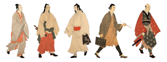 Japanese male walking art png on transparent background