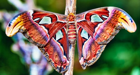 Closeup shot of details on a colorful bright atlas moth