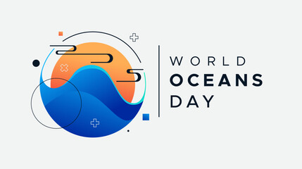 world oceans day celebration template design. Happy World Oceans Day, June 8. Accompanied by a vector illustration of a blue whale. The concept of increasing public interest in marine protection