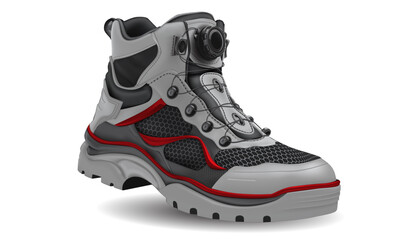 Realistic hiking shoe white leather rubber black fabric red line design for men vector illustration.