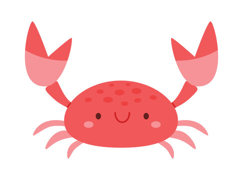 recommend clip art: Cute red crab with  claws. Sea creature with pincers isolated on white background. Childish colored flat cartoon vector illustration
