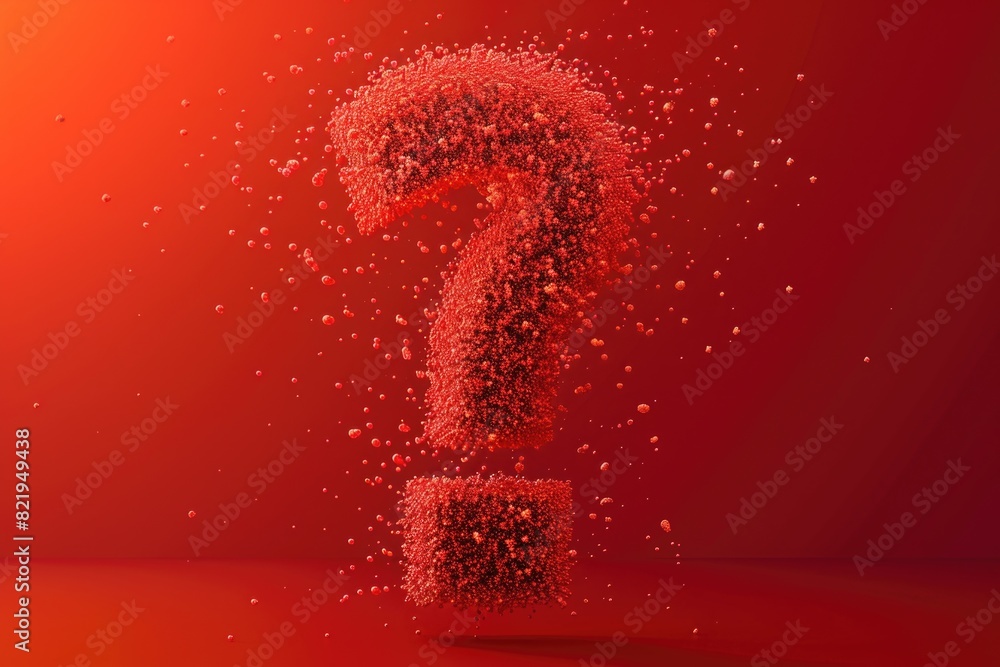 Poster A red question mark made of bubbles on a red background. Suitable for adding a pop of color and curiosity to designs