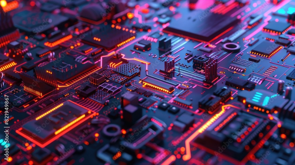 Poster Detailed view of a computer motherboard. Suitable for technology concepts