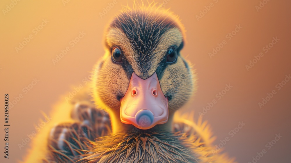Poster a close-up of a duck's face with a blurry background. suitable for nature and animal themes
