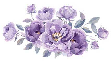 Light purple peony roses watercolor wreath leaves flo