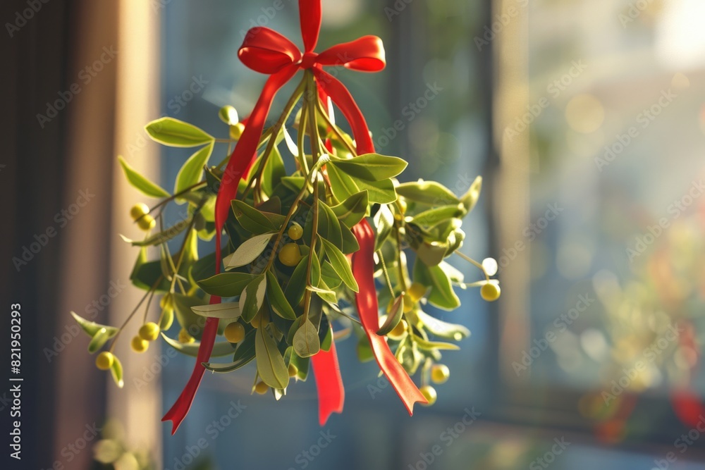 Aufkleber A beautiful red ribbon with mist hanging from it. Suitable for various design projects