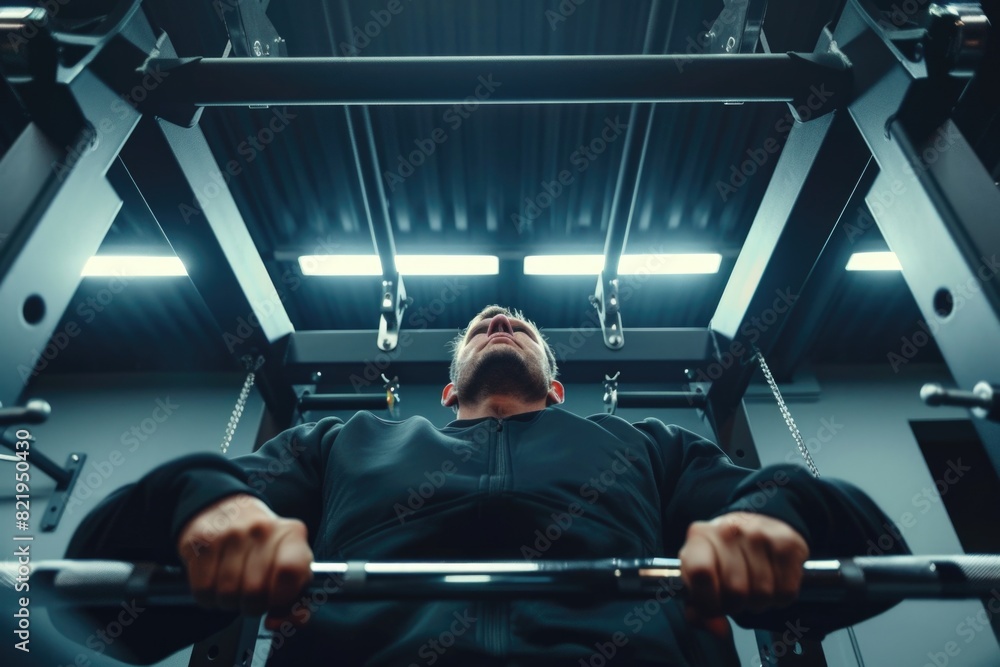 Poster a man performing a pull up exercise in a gym. suitable for fitness and workout concepts