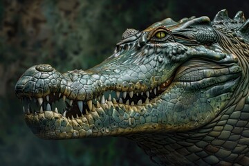 Obraz premium Close up of an alligator's head with its mouth open. Suitable for wildlife and nature themes