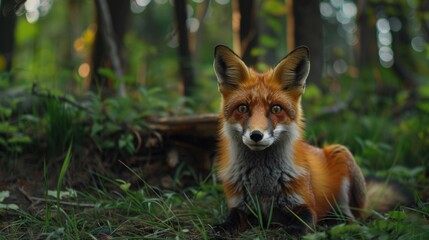 Obraz premium A detailed image of a red fox in a forest. Suitable for wildlife and nature themes