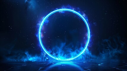 Abstract circular frame with neon blue energy