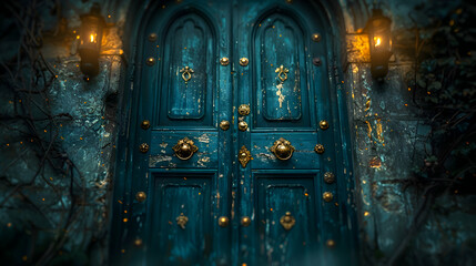 A close-up of an old, creaky door opening with spooky sounds echoing
