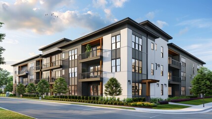 Obraz premium A modern two story apartment building, suitable for real estate or architecture concepts