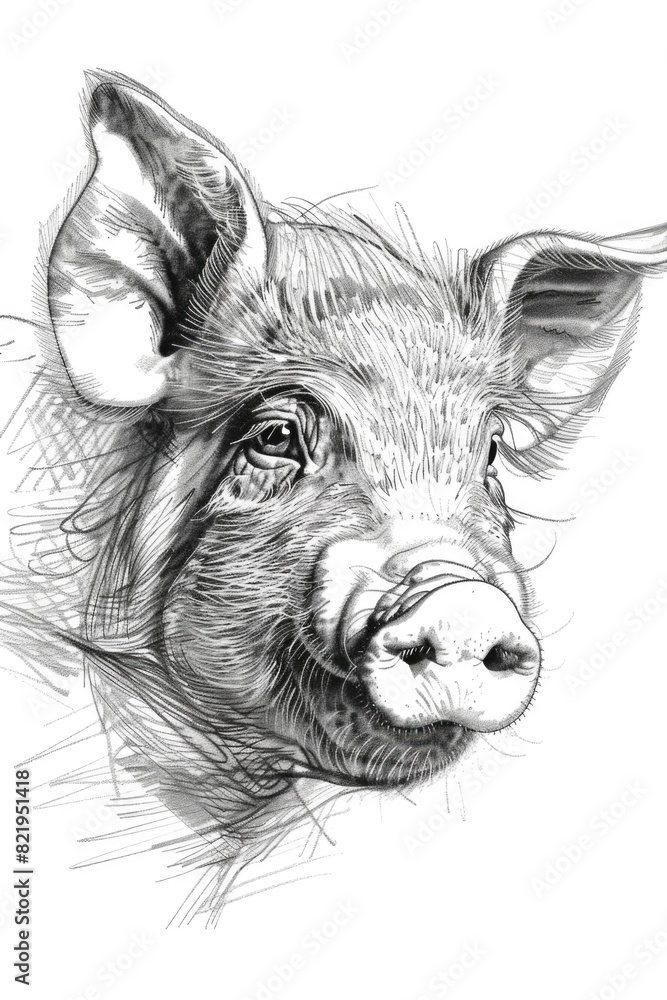 Poster simple black and white drawing of a pig, suitable for various projects
