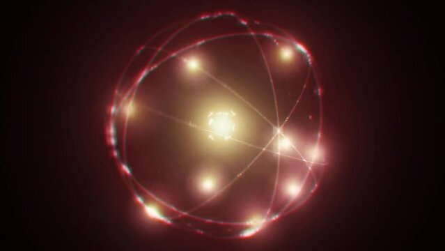 Atom with nucleus, neutrons, protons and electrons orbits glowing. Atomic structure. Concept of physics, science. 4K Animation of electrons orbiting