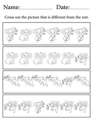 Koala Puzzle. Printable Activity Page for Kids. Educational Resources for School for Kids. Kids Activity Worksheet. Find the Different Object
