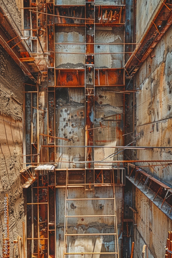 Poster a building surrounded by scaffolding. ideal for construction and renovation projects