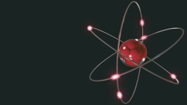 Atom with nucleus, neutrons, protons and electrons orbits glowing. Atomic structure. Concept of physics, science. 4K Animation of electrons orbiting