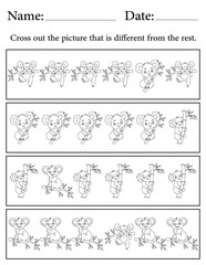 Koala Puzzle. Printable Activity Page for Kids. Educational Resources for School for Kids. Kids Activity Worksheet. Find the Different Object