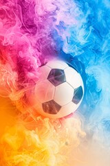 Dynamic digital pixel burst around soccer ball ideal for engaging sports blog content