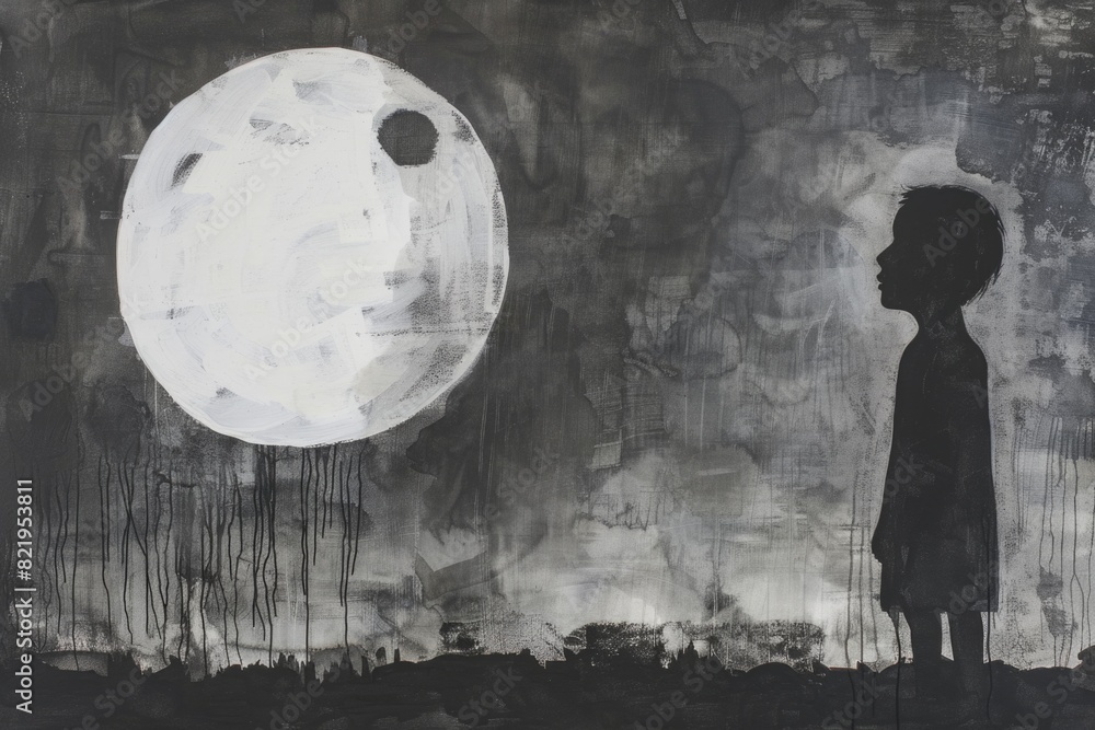 Aufkleber a person standing in front of a full moon. suitable for various projects