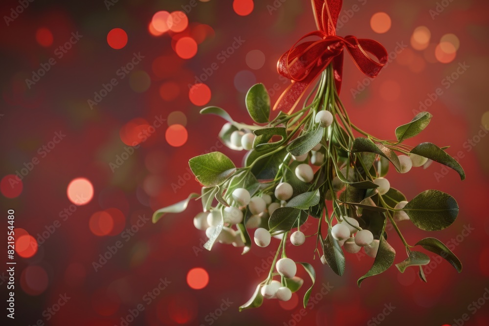 Poster a beautiful image of mist hanging from a red ribbon. perfect for a variety of creative projects