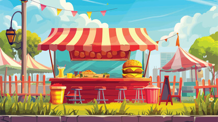 Street food market stall cartoon vector. Shop booth 