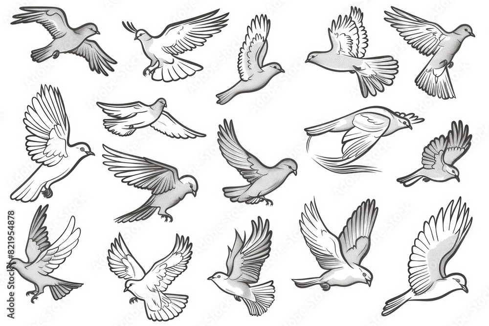 Poster A group of birds soaring in the sky. Ideal for nature and wildlife concepts