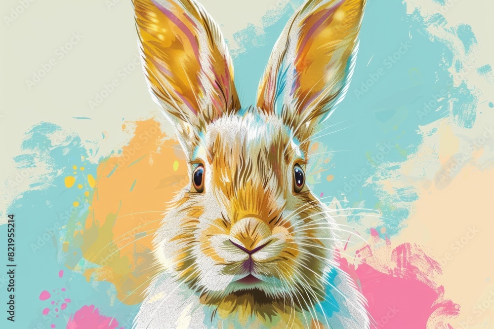Poster Close up of a rabbit on a vibrant background. Suitable for various design projects