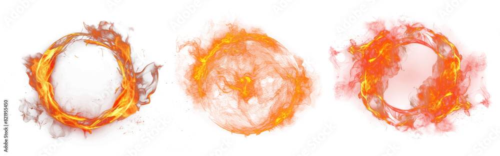 Poster circle fire effect png element set on transparent background