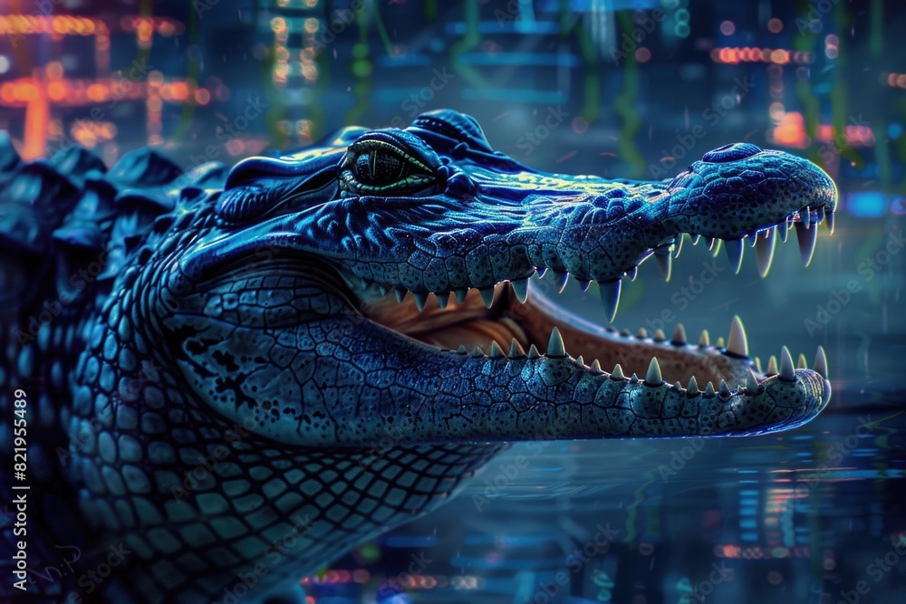 Poster close-up view of a crocodile's head with its mouth wide open. ideal for educational purposes or wild