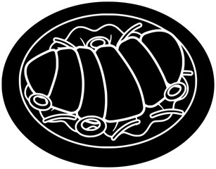 asian illustration meat silhouette meal logo dish icon cuisine outline lunch dinner delicious traditional restaurant japanese food plate katsu shape sauce gourmet fried for vector graphic background