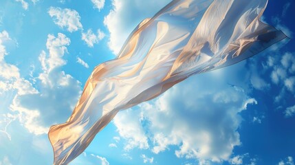 A large white flag flying high in the sky, suitable for various concepts