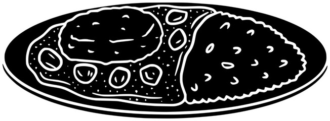 food illustration dish silhouette lunch logo meal icon pork outline rice dinner beef meat curry gourmet spicy traditional cooking shape plate asian japan for vector graphic background