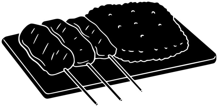black food skewers and fried food on tray clip art preview