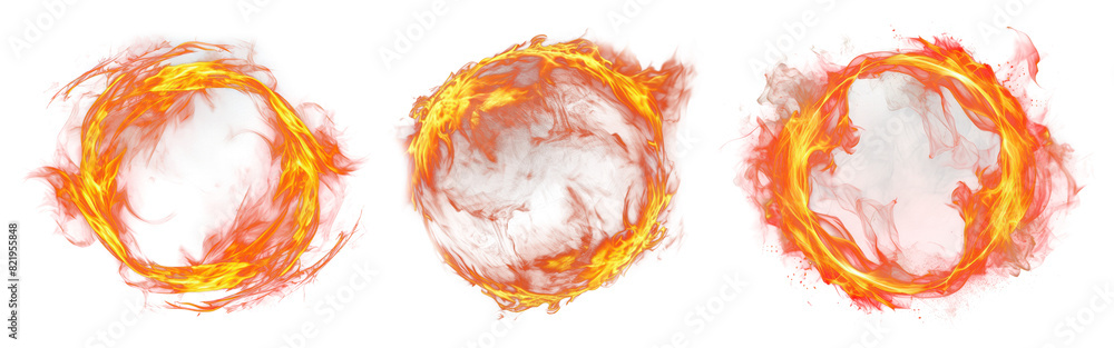 Poster circle fire effect png element set on transparent background