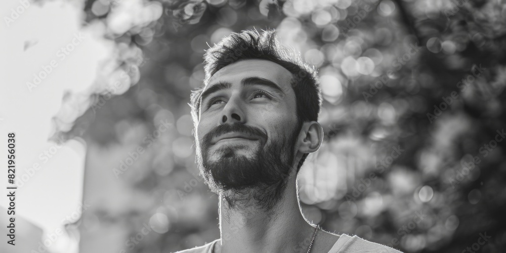 Poster a black and white photo of a man with a beard. suitable for various projects