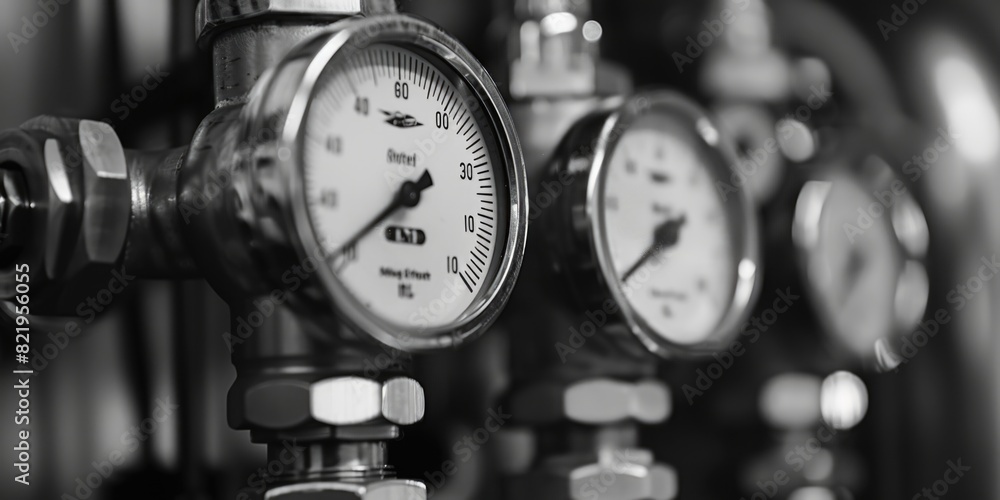 Poster close up view of various gauges mounted on a wall. suitable for industrial or technology concepts