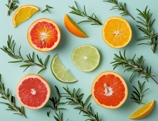 Citrus and rosemary as background