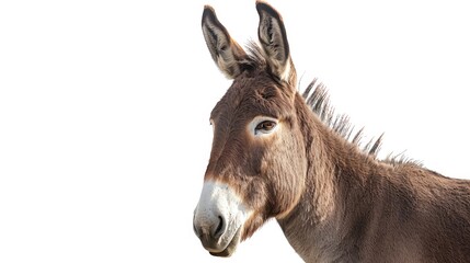 Obraz premium A detailed shot of a donkey against a plain white backdrop. Suitable for various design projects