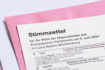 Obraz premium German ballot paper for Elections to the European Parliament. 'Bundestagswahl' in German