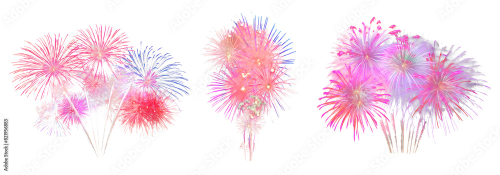 Poster fireworks png element set on transparent background