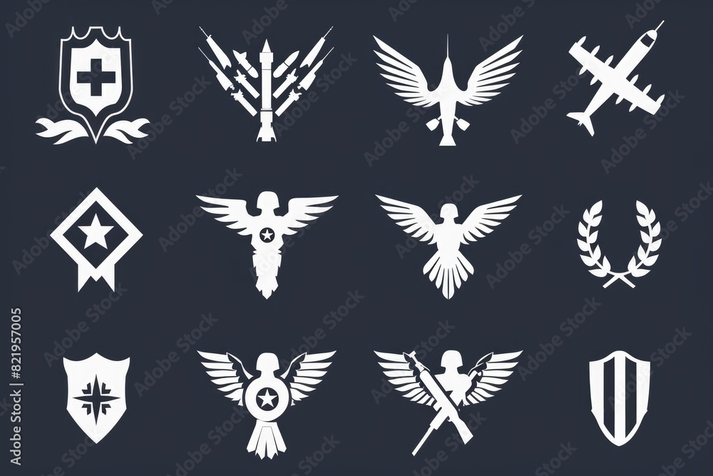 Poster A collection of different types of logos on a dark background. Suitable for branding and marketing projects
