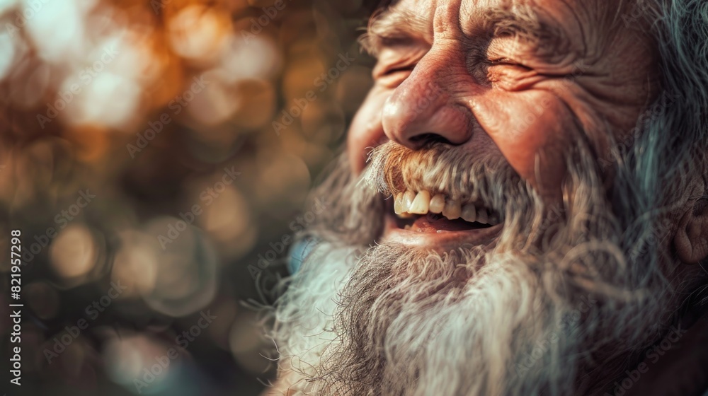 Poster a detailed shot of a man's face with a lengthy beard. suitable for grooming or barbering concepts