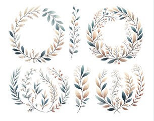 Set of hand drawn watercolor floral wreaths. Perfect for wedding invitations, greeting cards, prints and more.