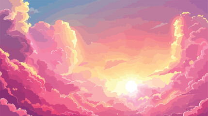 Sunset of four or sunrise sky with anime fluffy cloud