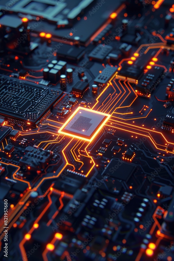 Poster detailed view of an electronic circuit board, suitable for technology concepts