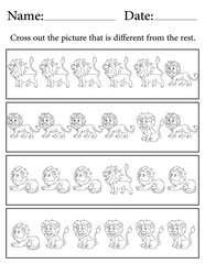 Lion Puzzle. Printable Activity Page for Kids. Educational Resources for School for Kids. Kids Activity Worksheet. Find the Different Object